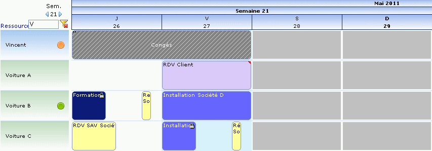 Filter the lines on the planning