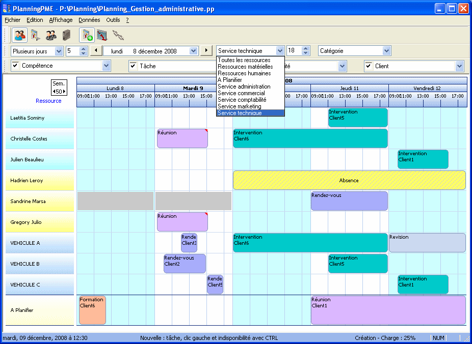 Logiciel de planning - Les Filtres