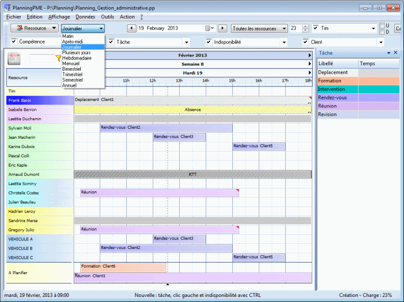 Planning journalier