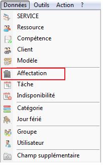 Menu affectations