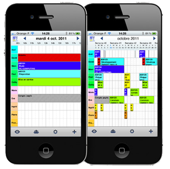 Vues journali�re et mensuelle du planning sur Iphone