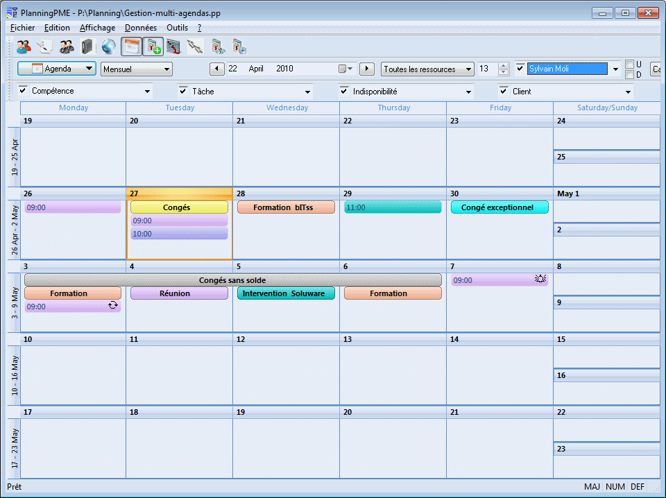 Choisir la vue agenda dans votre outil de planning  PlanningPME