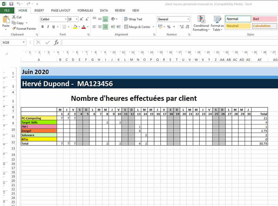 Tableau Excel par client