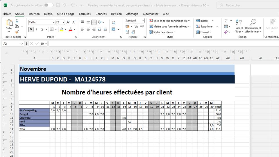 Créez un modèle de planning dans Excel avec PlanningPME
