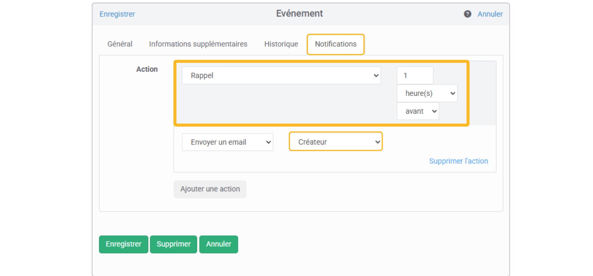 Exemples de notifications dans le planning