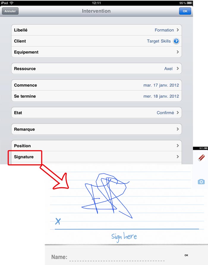Affecter une signature lors d'une intervention