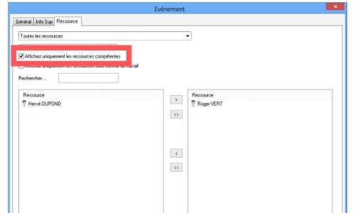 Afficher uniquement les ressources comptentes  cration d'un vnement