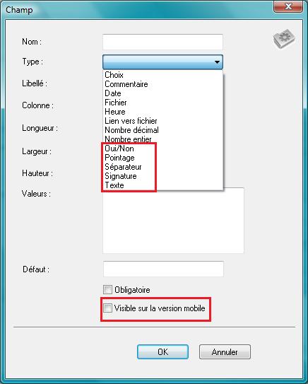 Champs personnaliss PlanningPME Mobile