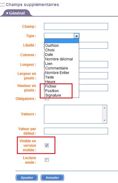 Champs personnaliss PlanningPME Mobile