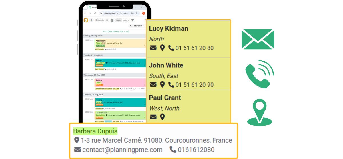 Icnes numro de tlphone, e-mail et adresse cliquables
