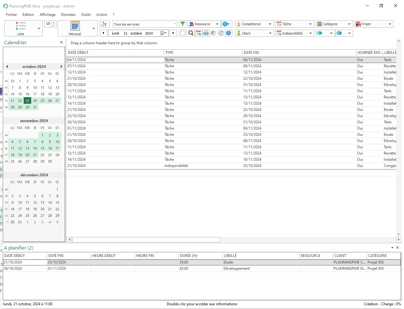 du projet : PlanningPME