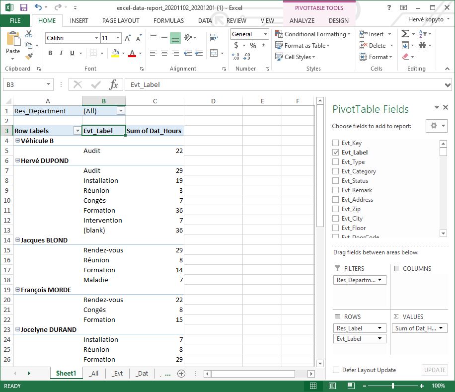 Créer des rapports Excel  PlanningPME Web Access