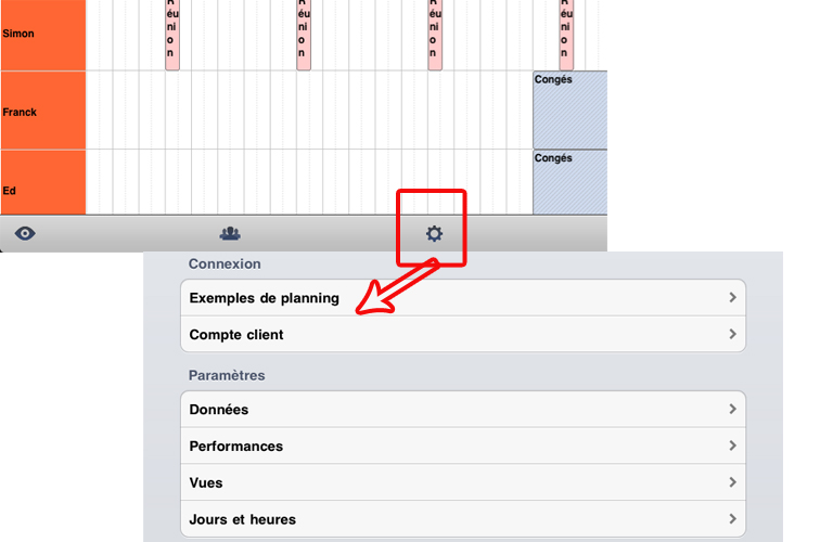 fentre de rglages du planning