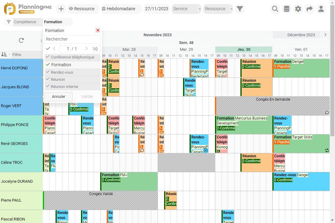 Filtre des formations par client