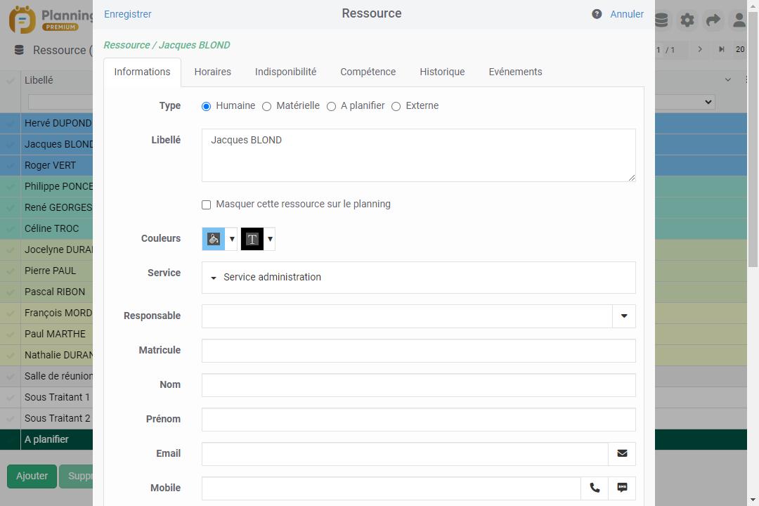 Gestion des personnes dans le planning