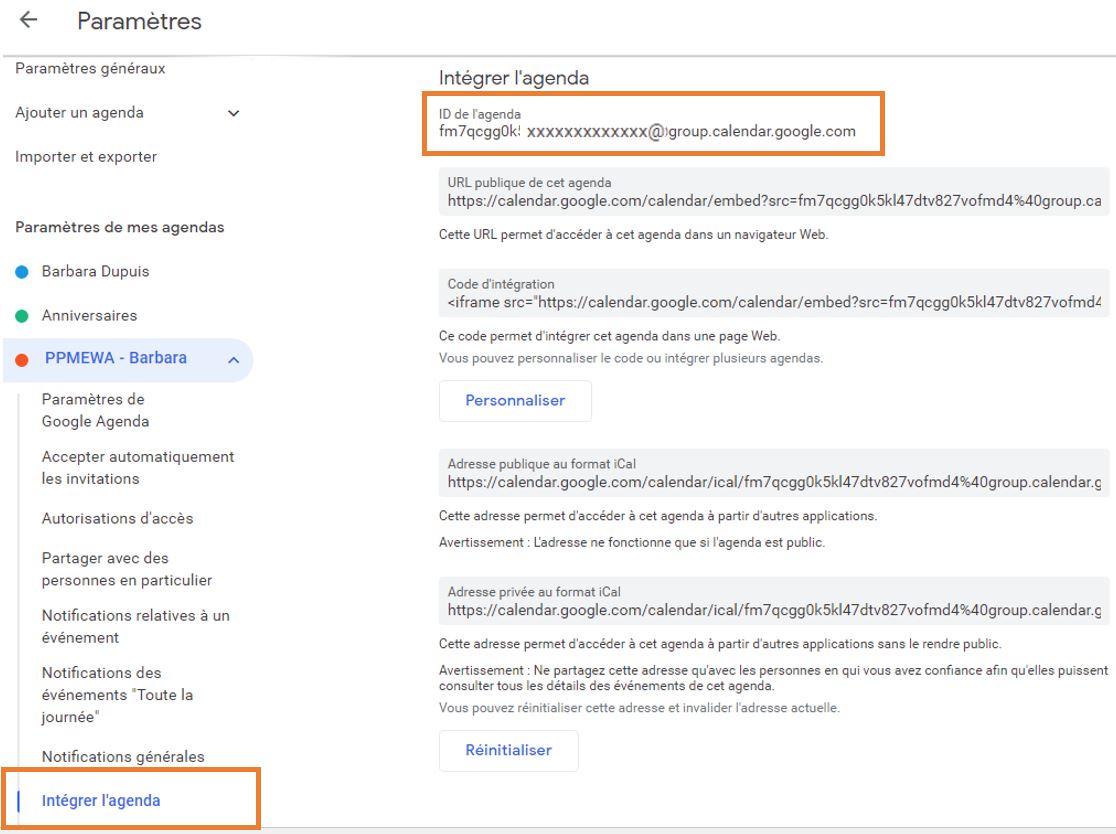 Intgrer l'agenda Google