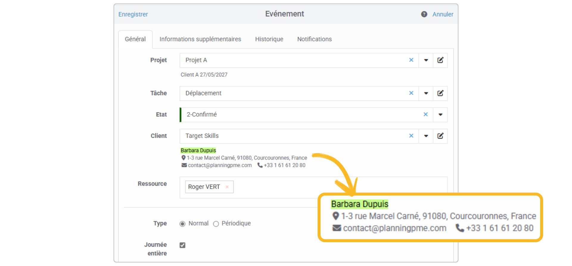 Exemple de lgende personnalise dans PlanningPME