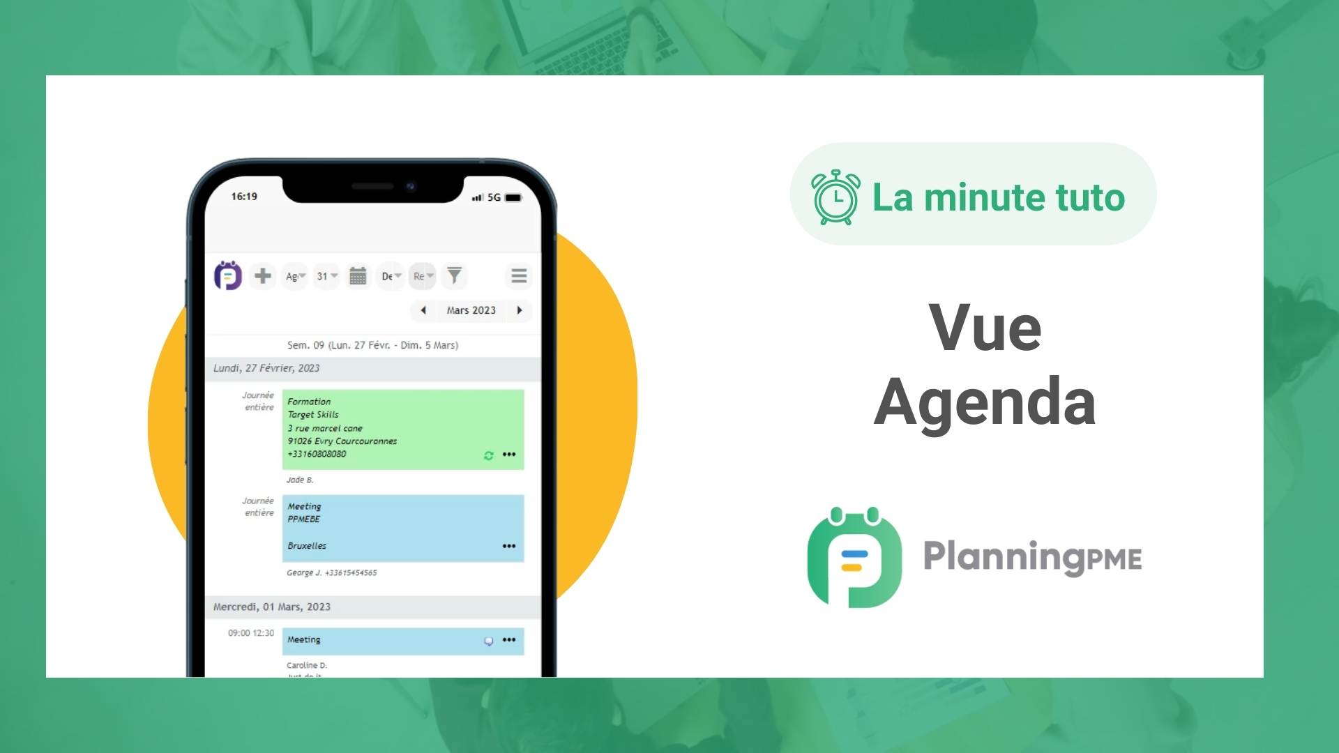 Vue Agenda, vue du planning optimise pour smartphones