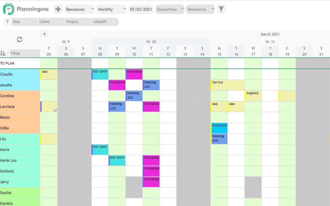 Personnaliser les couleurs des colonnes du planning