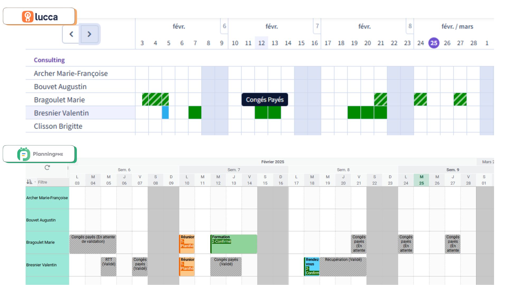  Aperu du planning dans PlanningPME et Lucca