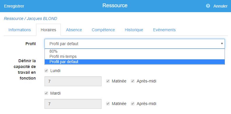 Profil horaire  affecter