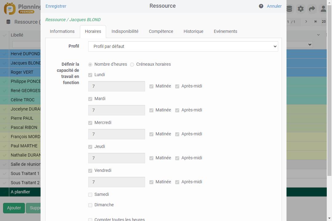 Nombre d'heures Option compter toutes les heures