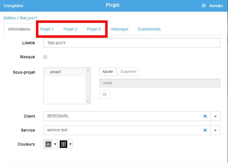 Fentre Projet - 3 nouveaux onglets supplmentaires