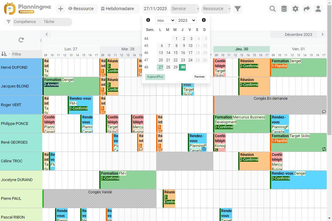 Vues disponibles du planning PlanningPME Web Access Vues disponibles du planning PlanningPME Web Access