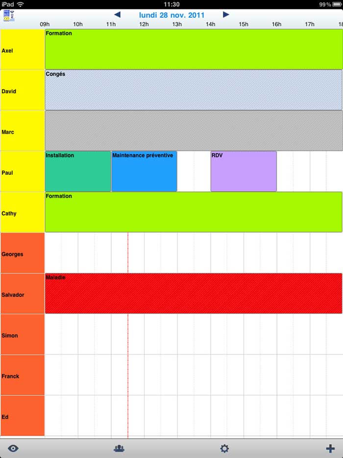 Planning journalier dans PlanningPME Mobile