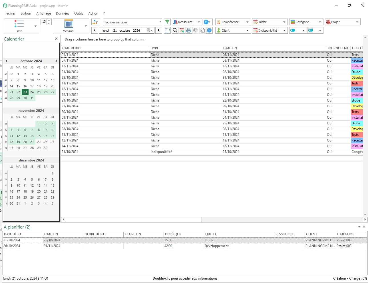 du libell de tche : PlanningPME