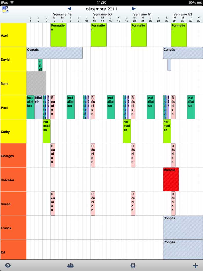 Planning mensuel dans PlanningPME mobile