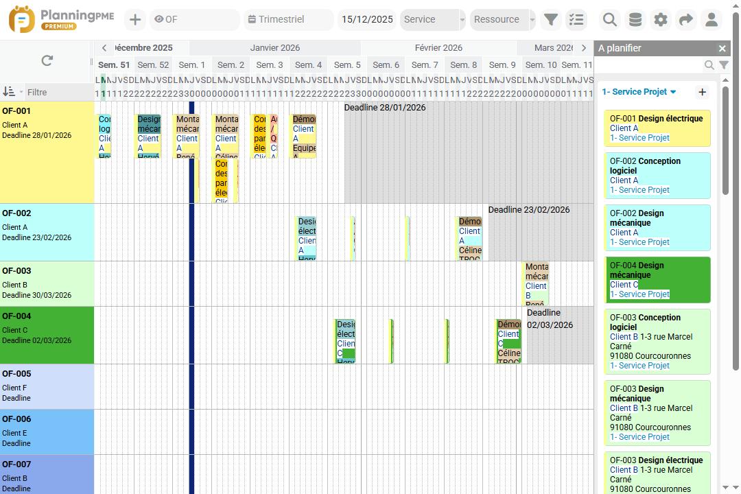 Exemple d'un planning de fabrication avec PlanningPME
