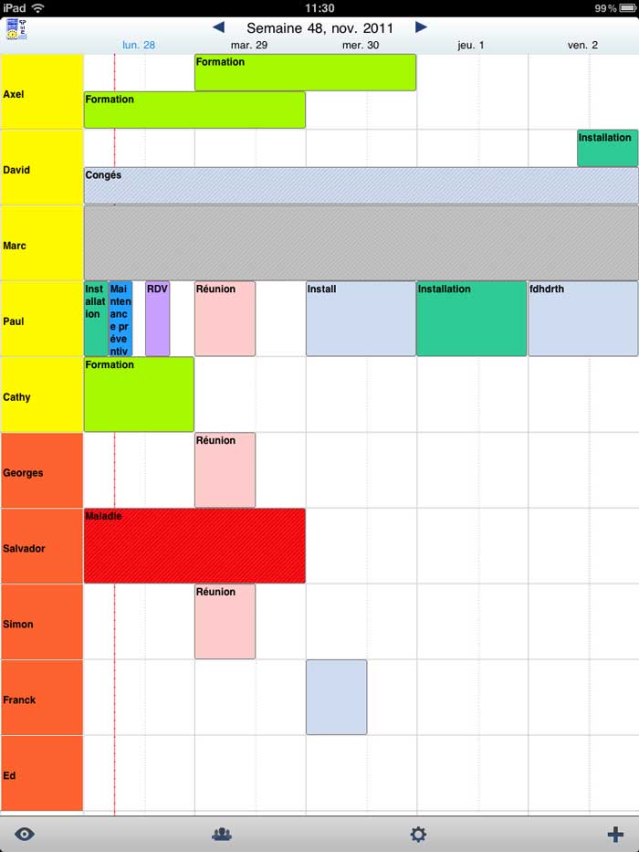 Planning hebdomadaire dans PlanningPME Mobile